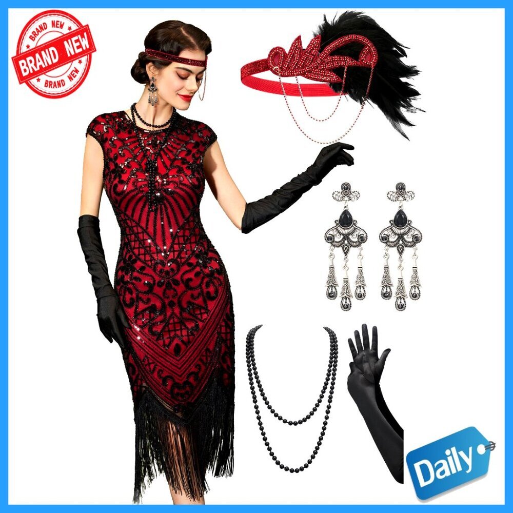 Sequin Flapper Dress with Accessories Set for 1920s Gatsby Costume